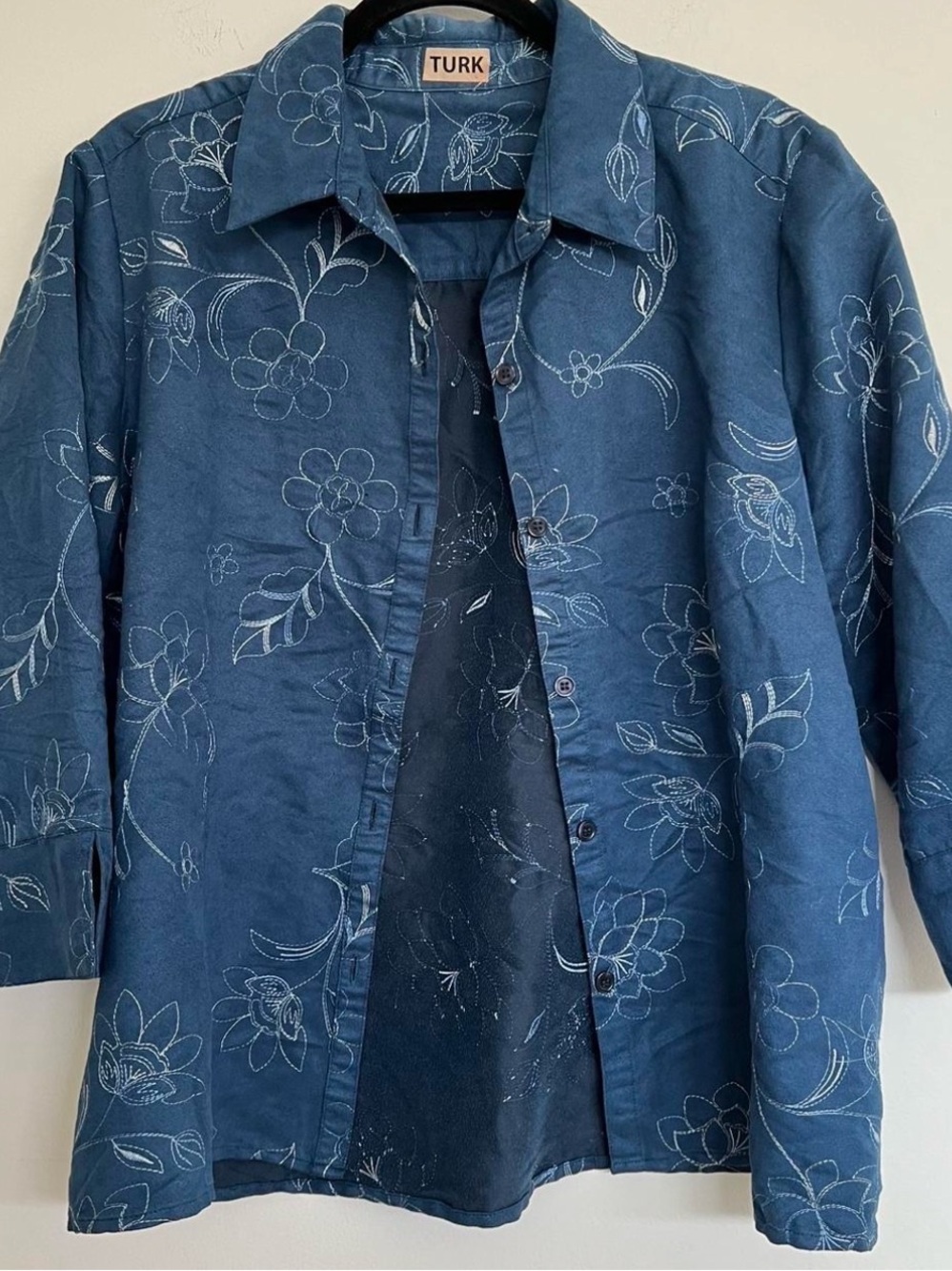 Blue Floral Embroidered Shirt Jacket - Women - Picture 5 of 8